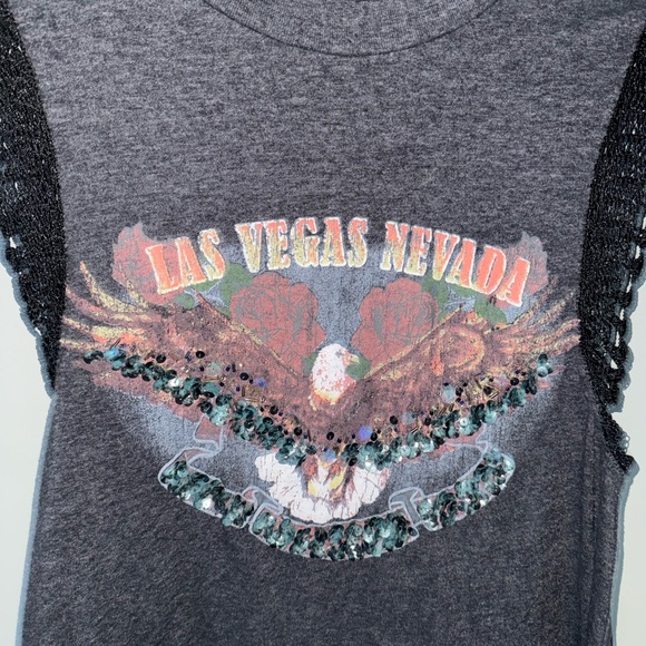 Free People Women’s Size S Charcoal Gray Sundown Beaded Sequined Eagle Tank Top - Picture 7 of 11